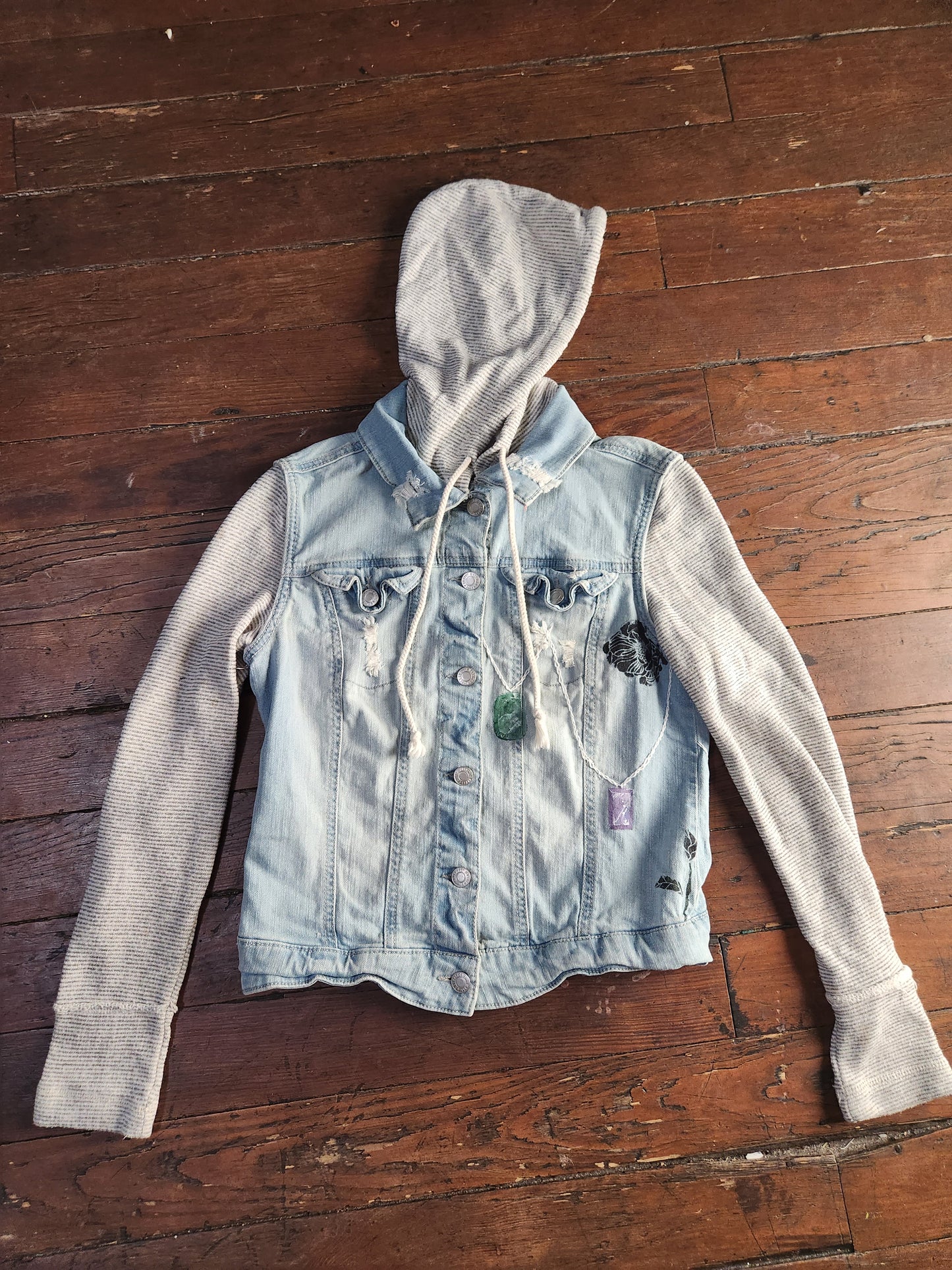 Black Rose and Gems Denim Jacket