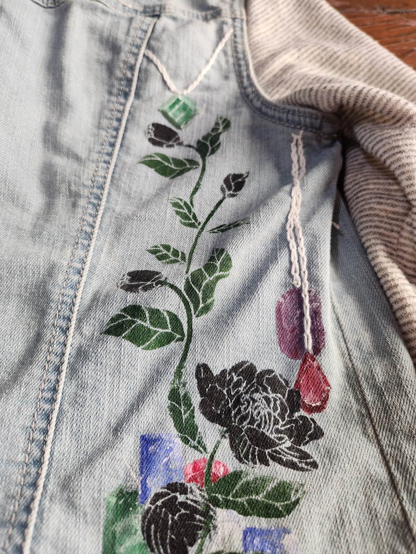 Black Rose and Gems Denim Jacket