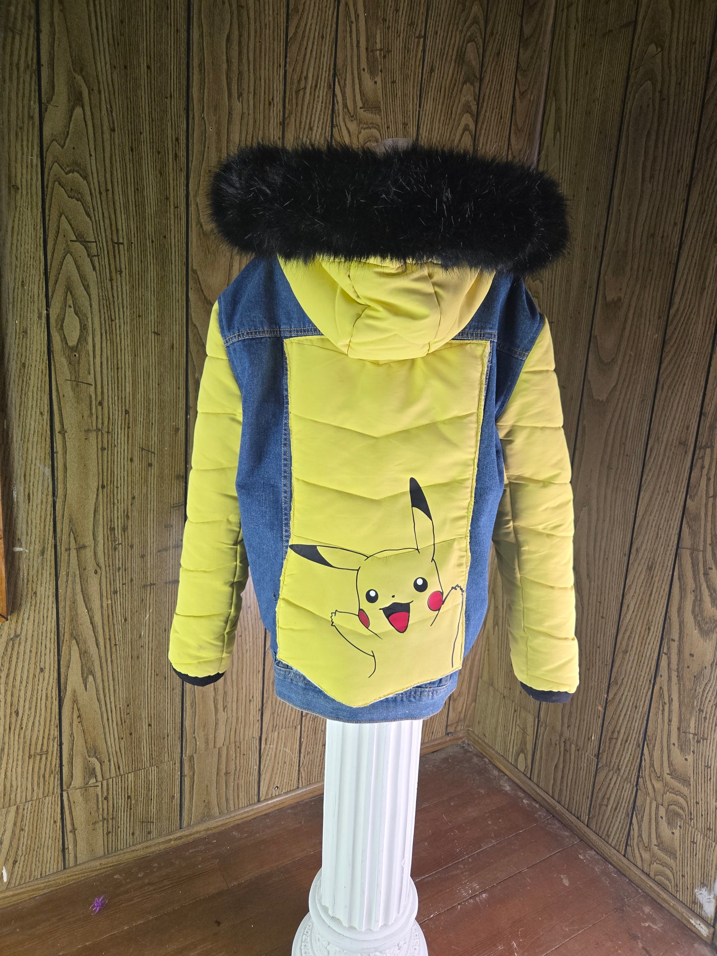 Electric yellow Denim Puffer hybrid Jacket