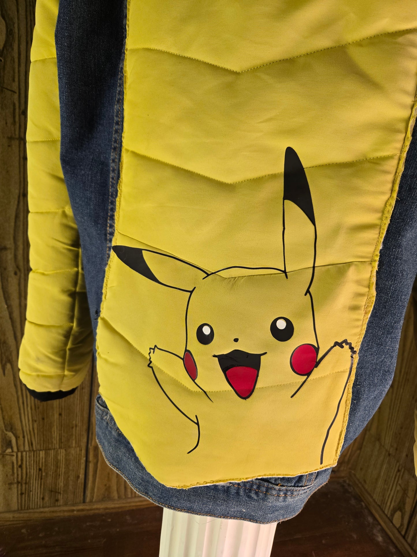 Electric yellow Denim Puffer hybrid Jacket