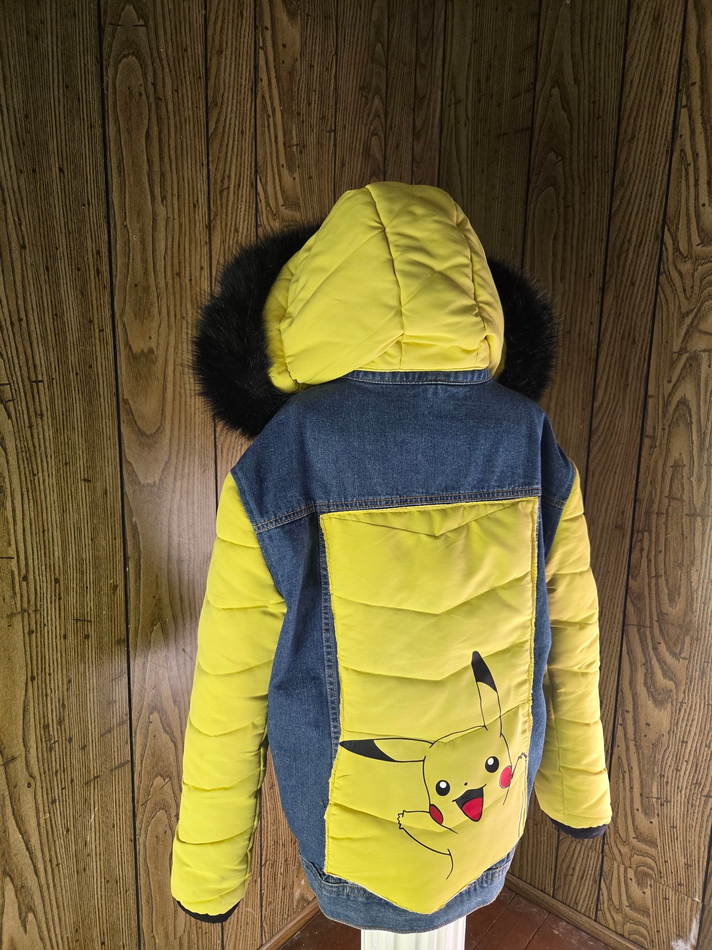 Electric yellow Denim Puffer hybrid Jacket