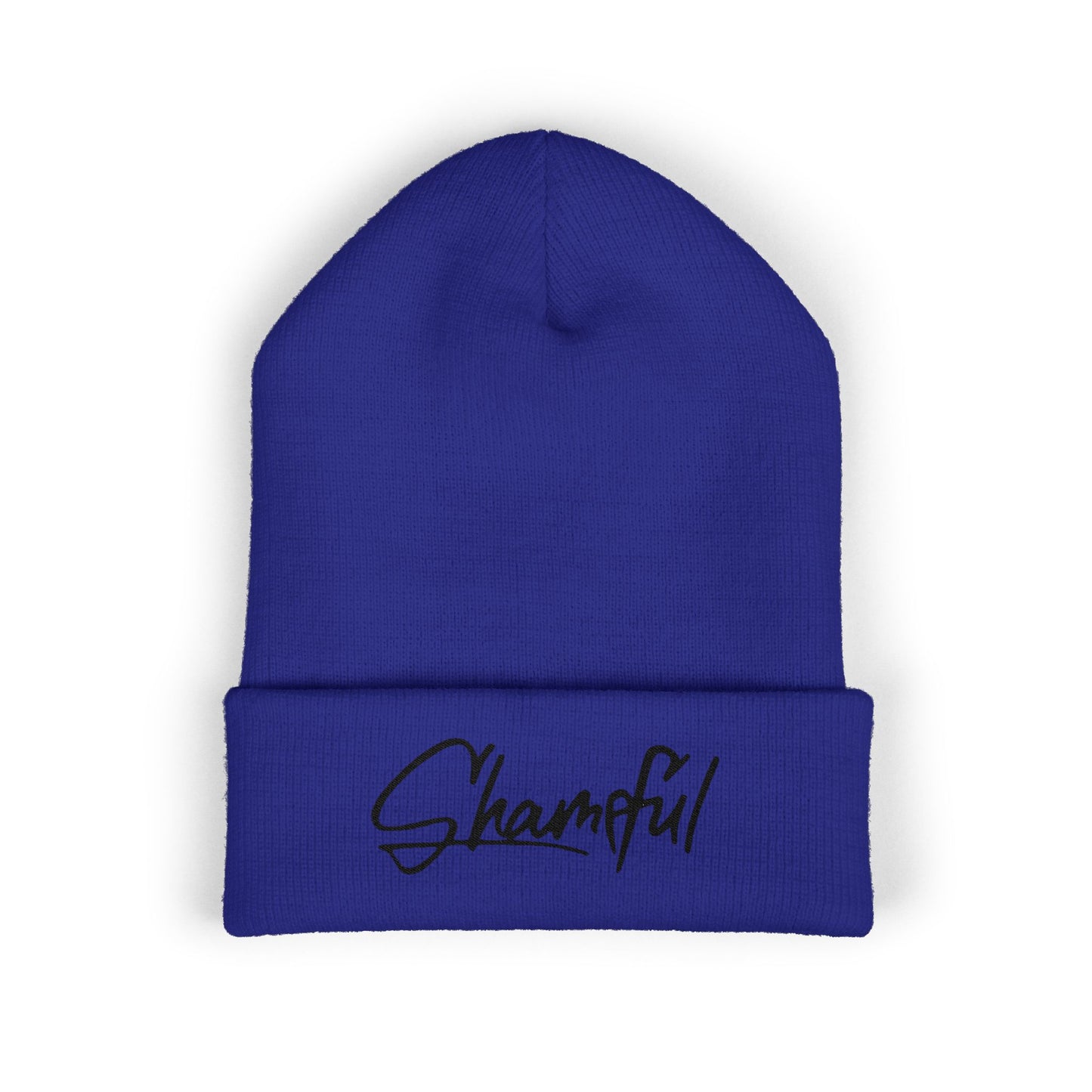 Classic Cuffed Beanie — Embroidered "Shameful" Script Beanie