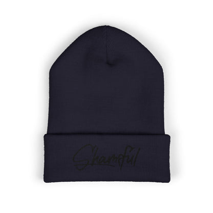 Classic Cuffed Beanie — Embroidered "Shameful" Script Beanie