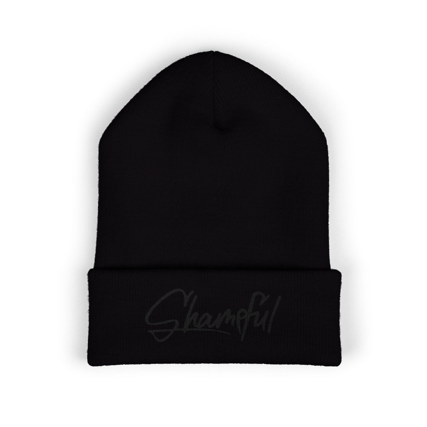 Classic Cuffed Beanie — Embroidered "Shameful" Script Beanie