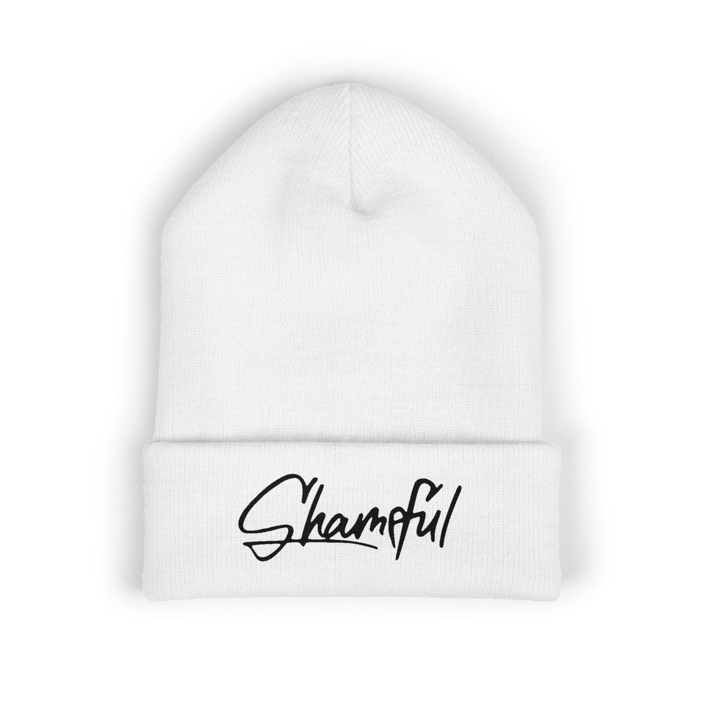 Classic Cuffed Beanie — Embroidered "Shameful" Script Beanie