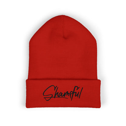 Classic Cuffed Beanie — Embroidered "Shameful" Script Beanie