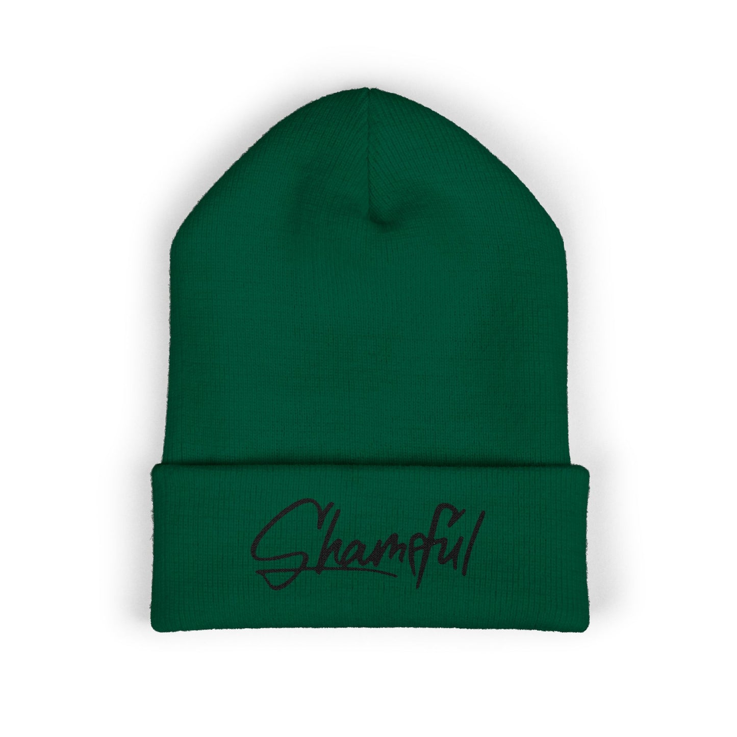 Classic Cuffed Beanie — Embroidered "Shameful" Script Beanie