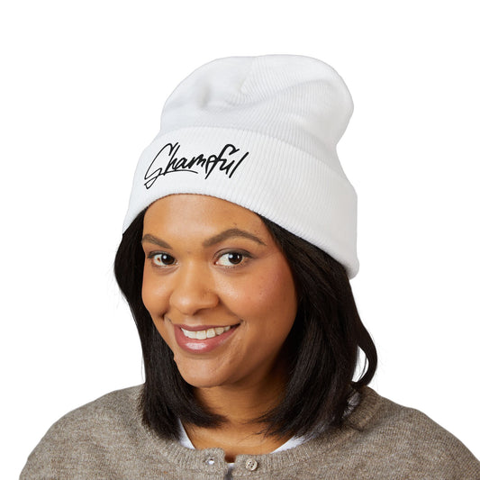 Classic Cuffed Beanie — Embroidered "Shameful" Script Beanie