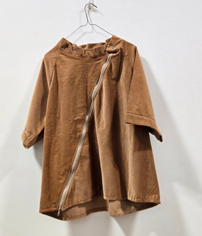 Angled Zip Corduroy Coat