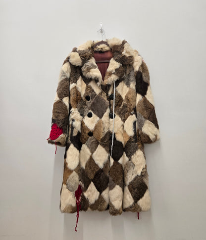 Crochet patched Rabbit Fur Coat