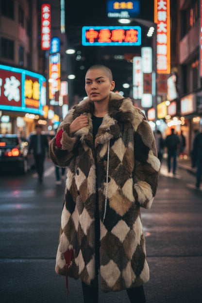 Crochet patched Rabbit Fur Coat