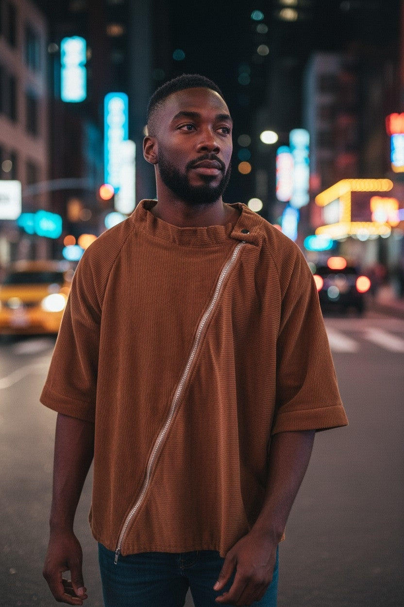 Angled Zip Corduroy Coat