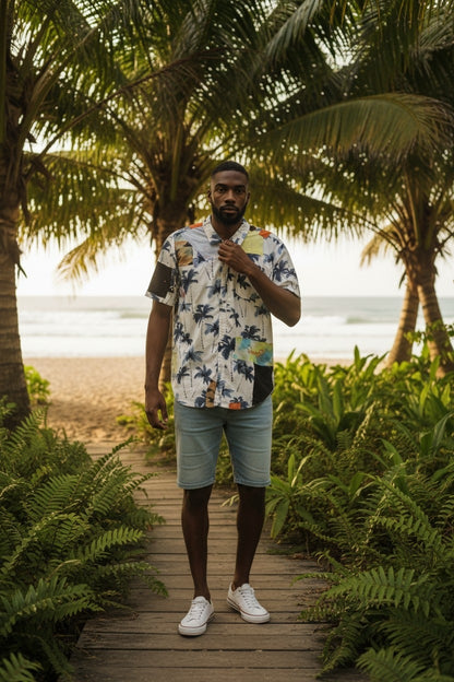 Beach vibes button-up T-shirt