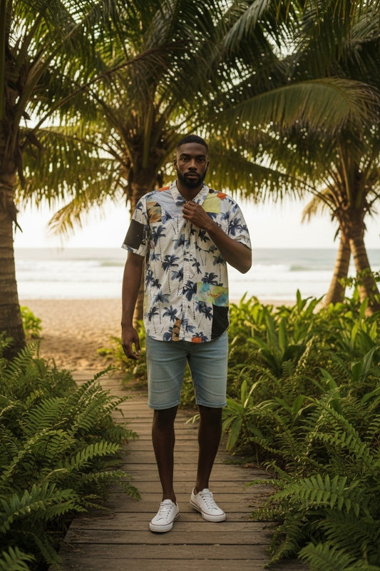 Beach vibes button-up T-shirt