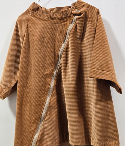 Angled Zip Corduroy Coat