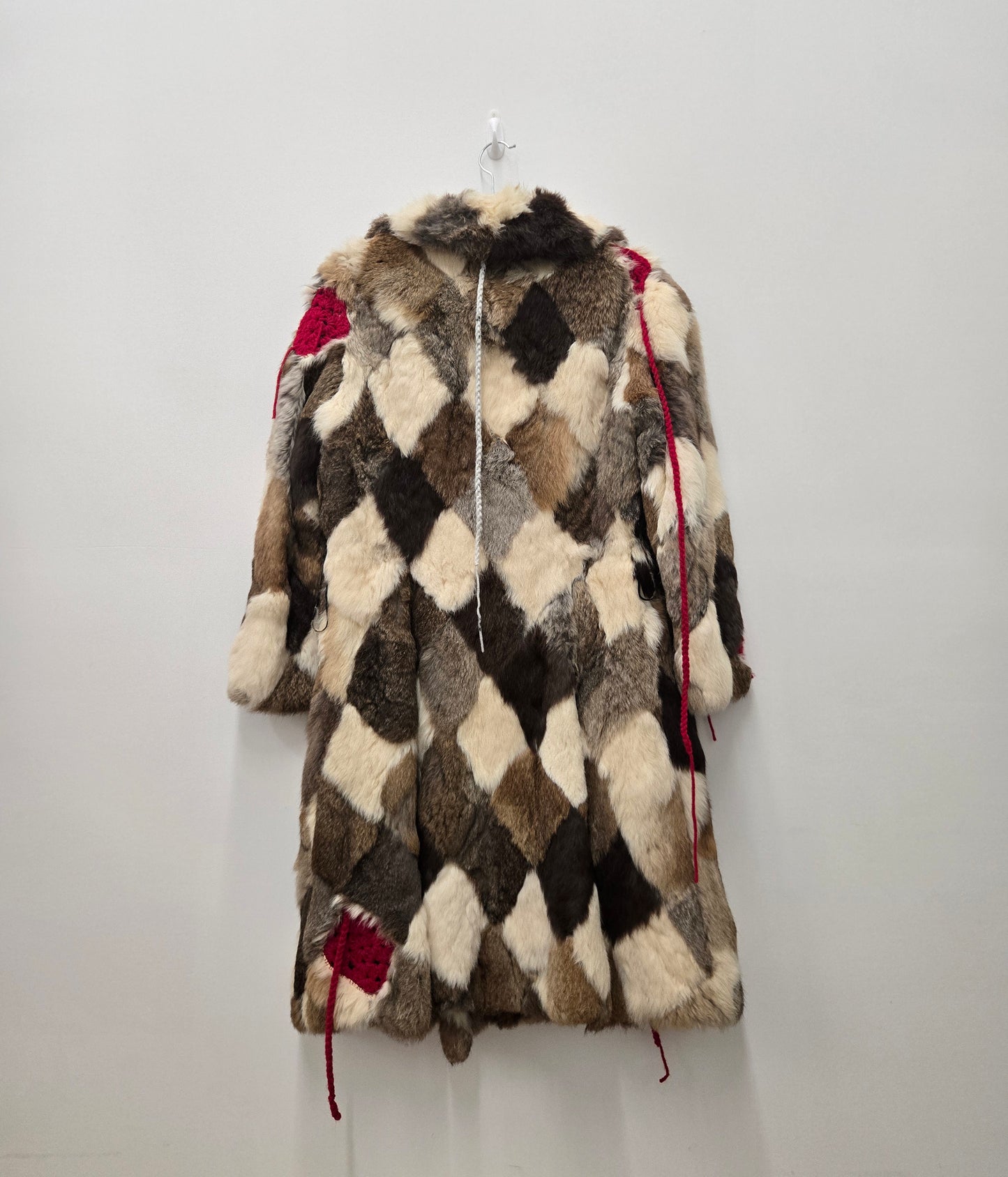 Crochet patched Rabbit Fur Coat