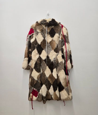 Crochet patched Rabbit Fur Coat