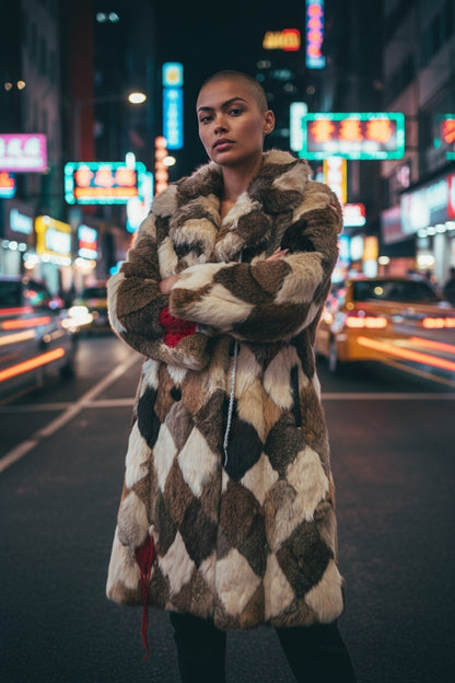 Crochet patched Rabbit Fur Coat